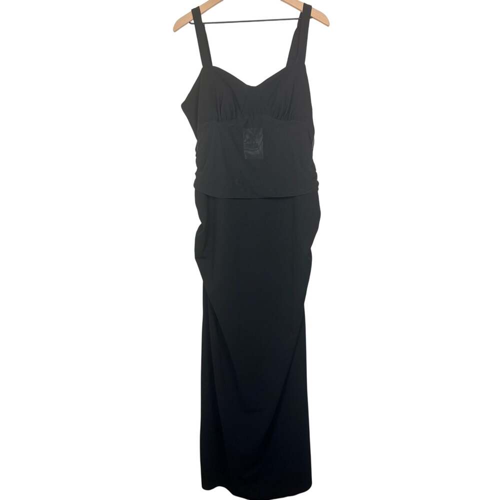 NWT Princess Polly Marzella Maxi Dress Black Curve Size 14 Ruched Mesh Formal